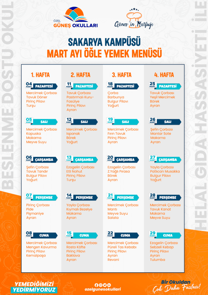 MART AYI YEMEK LİSTESİ